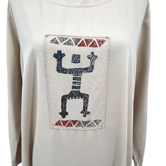 Blue‎ Cactus Vintage Women’s Maxi Dress Large 100% Cotton Long Sleeve Tan - Picture 5 of 7